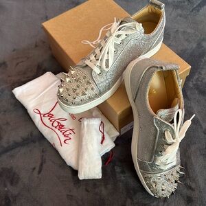 Christian Louboutin Louis Junior Pik Strass Silver Sneaker